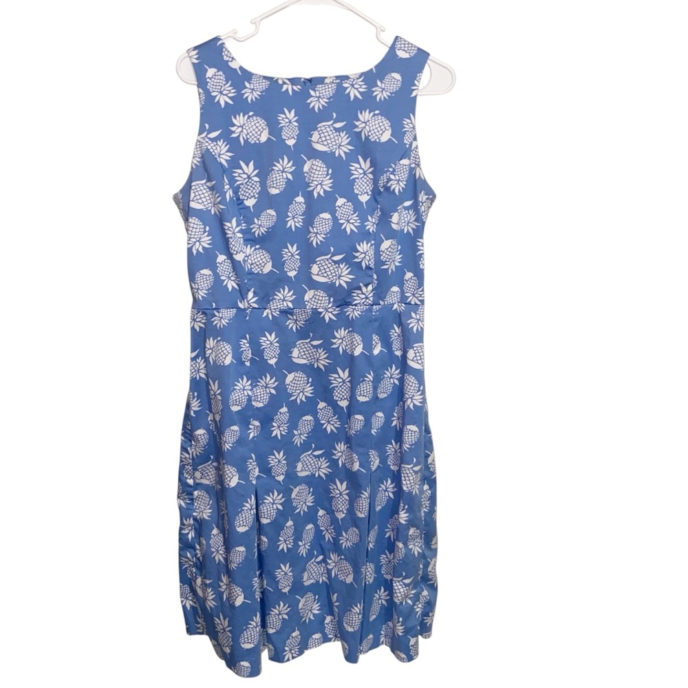 Brooks Brothers Dress Womens Size 10 Blue Pineapple Print Stretch Coastal Preppy